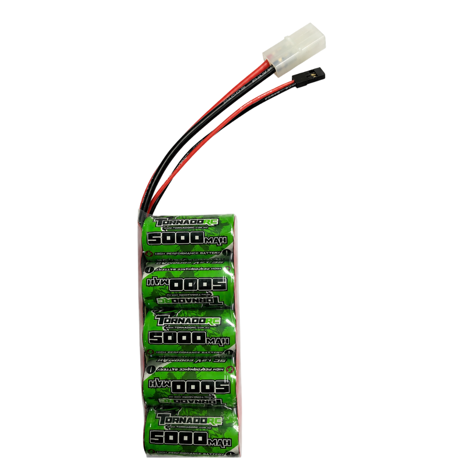 Tornado RC 5000mAh 6.0V Flat RX Pack NiMH Battery -5000F-6V
