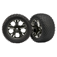 Traxxas Rustler 2WD Rear Alias Tyres Black Chrome All-Star Wheels 2.8" (2) 3770A