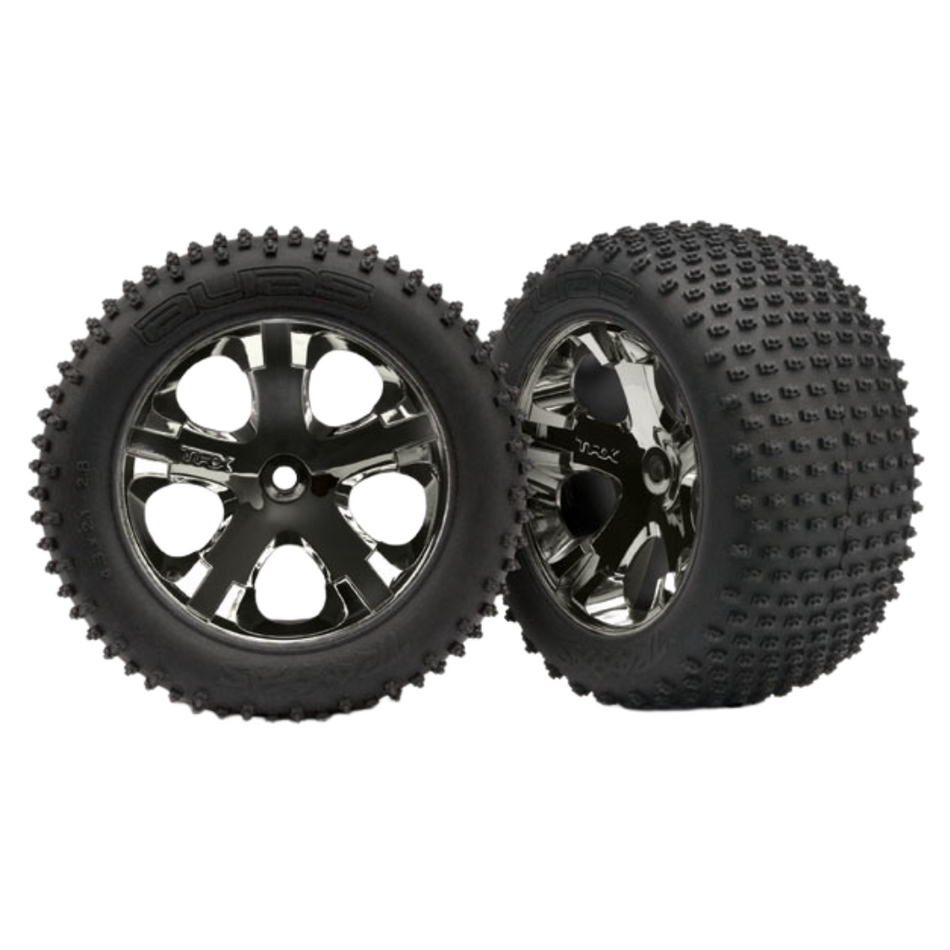Traxxas Rustler 2WD Rear Alias Tyres Black Chrome All-Star Wheels 2.8" (2) 3770A
