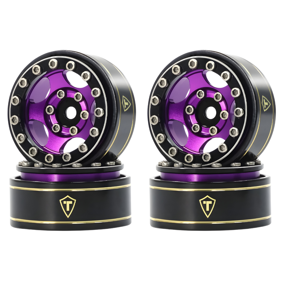 Treal 1.0" Beadlock Wheels Rims 5-Star 7mm Hex for 1/18 1/24 Crawlers Type B Purple