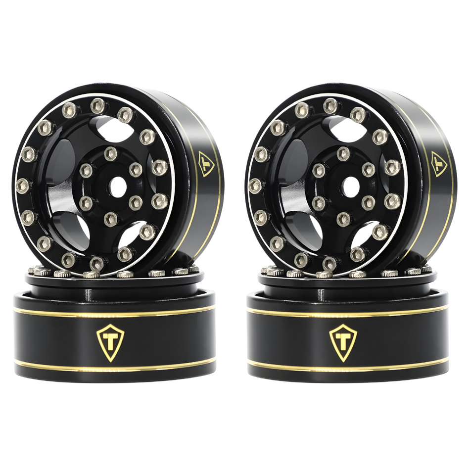 Treal 1.0" Beadlock Wheels Rims 5-Star 7mm Hex for 1/18 1/24 Crawlers Type B Black