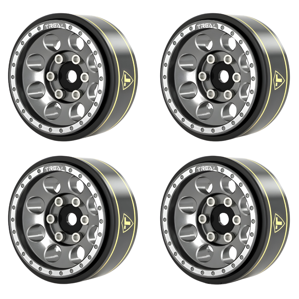 Treal 1.0" Beadlock Wheels Type A (4) AX24 FCX24 TRX4M 1/24 1/18 Crawler Gray