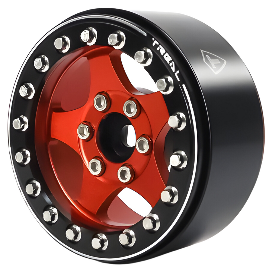 Treal 1.9 Beadlock Wheels (4) Alloy Type E RC Rock Crawler Wheels Red/Black