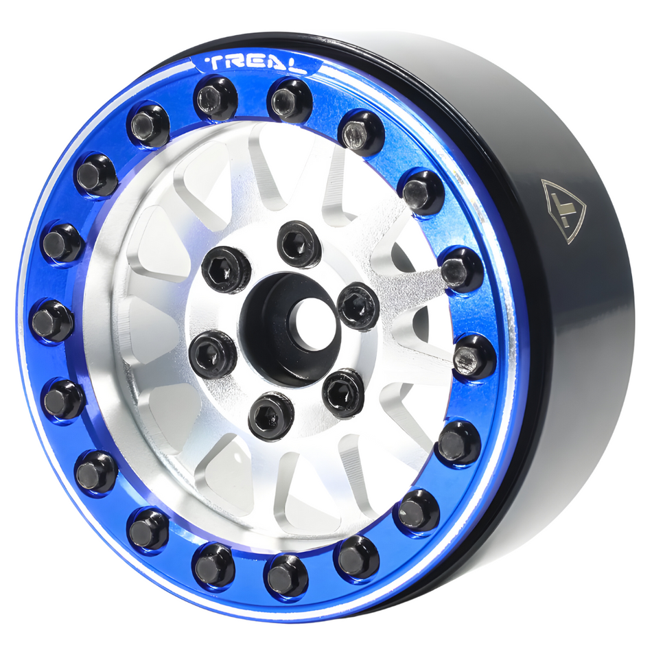 Treal 1.9 Beadlock Wheels (4) Alloy Type D RC Rock Crawler Wheels Silver/Blue