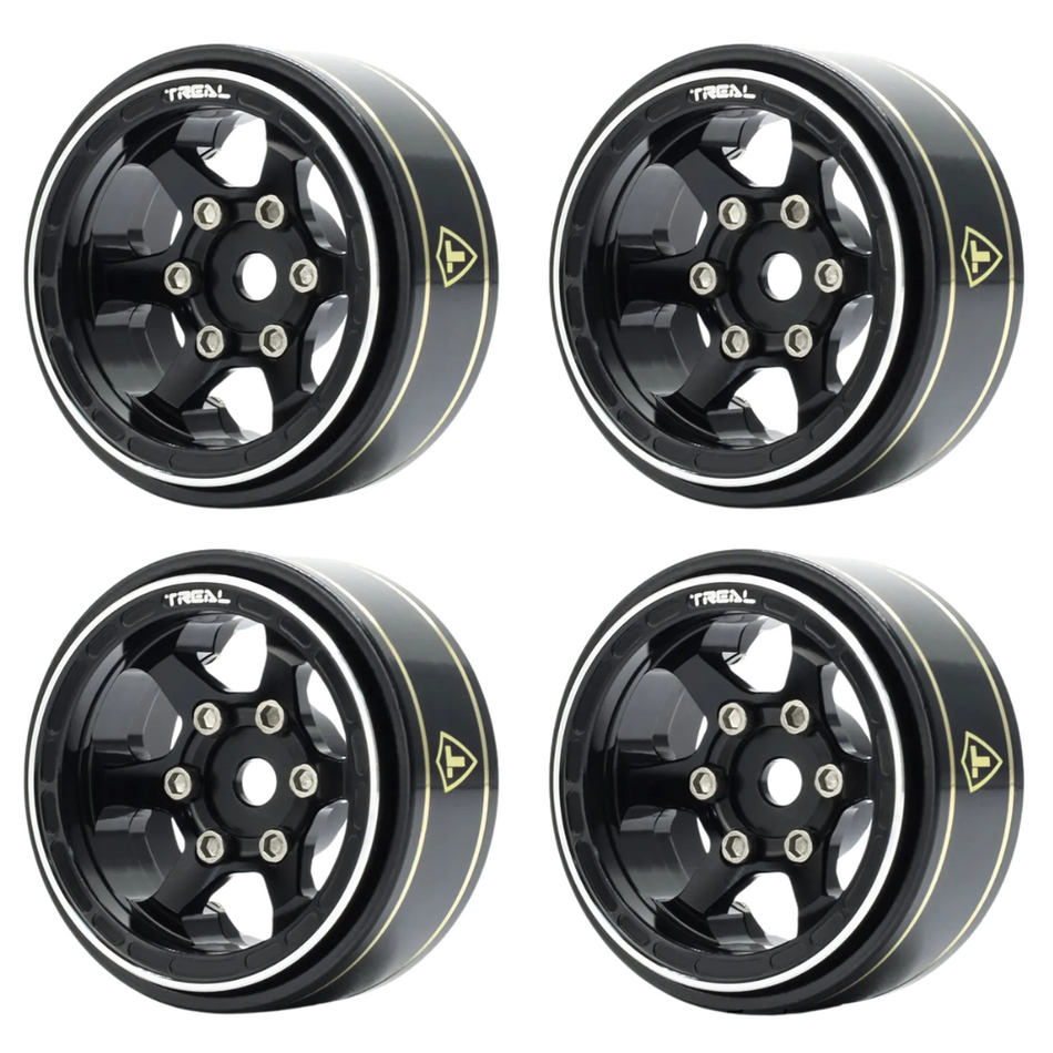 Treal SCX24 1.0" Beadlock Concave Six Spoke Wheels Type D Black