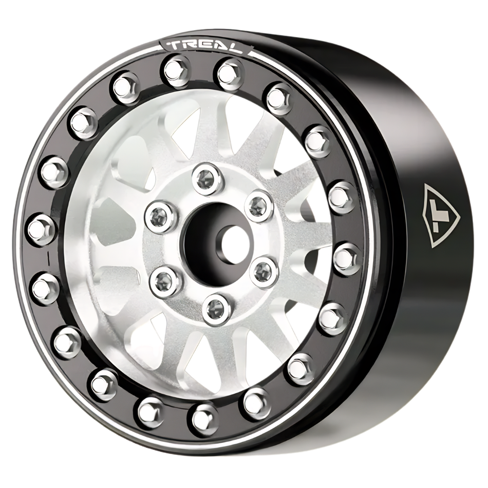 Treal 1.9" Beadlock Wheels (4) Alloy Type D RC Rock Crawler Wheels Silver/Black