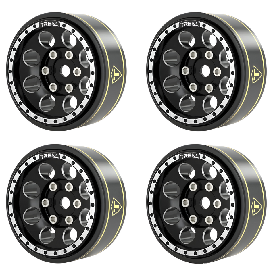 Treal Type A 1.0 Beadlock Wheels 1/24 SCX24 Black 4pce