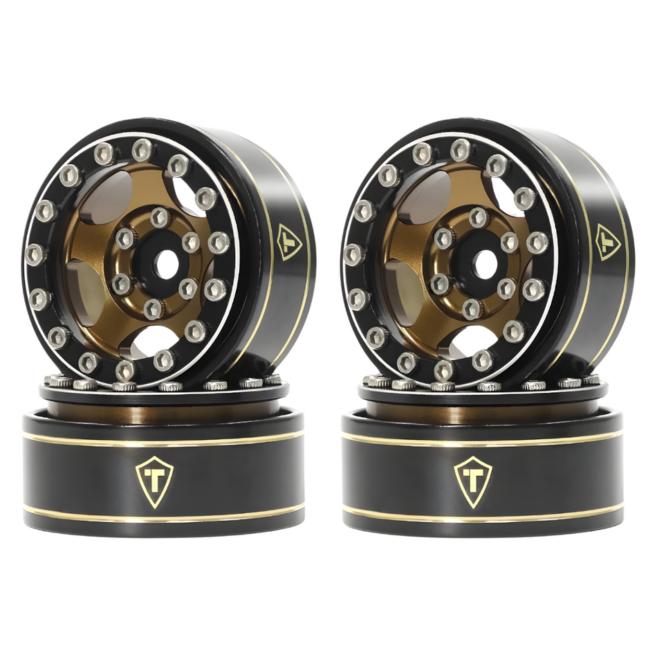 Treal 1.0" Beadlock Wheels Rims 5-Star 7mm Hex for 1/18 1/24 Crawlers Type B Bronze