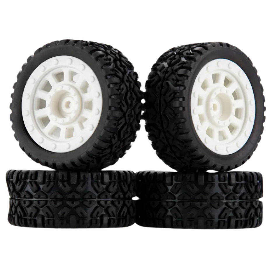 UDI 1/16 1.4" Rally Tyres on Spoke White Rims Wheels w/ 10mm Hex 4Pcs U1601-005-A