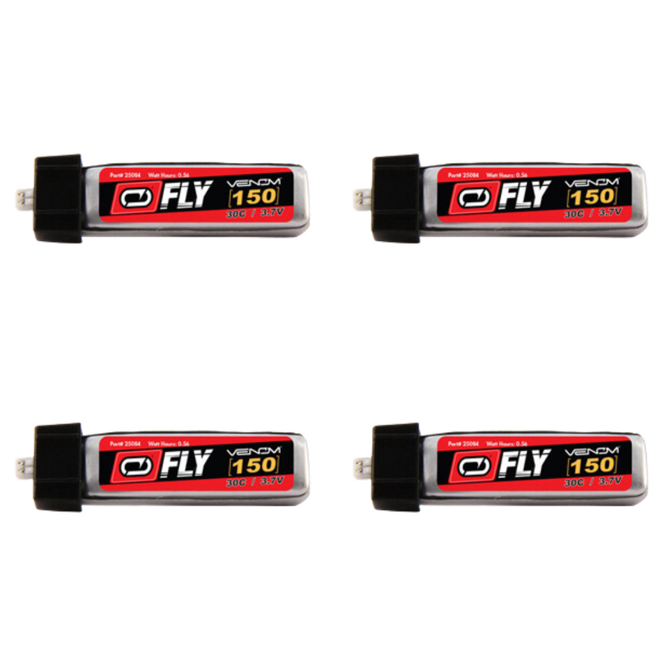 Venom FLY 150mah 1S 3.7V 30C LiPo Battery w/JST/MCX (4 Pack) 25084X4