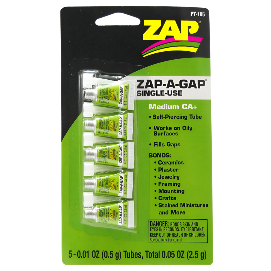 ZAP PT105 Zap A Gap CA Plus Single Use 0.01oz 5 Pack Adhesive PT-105