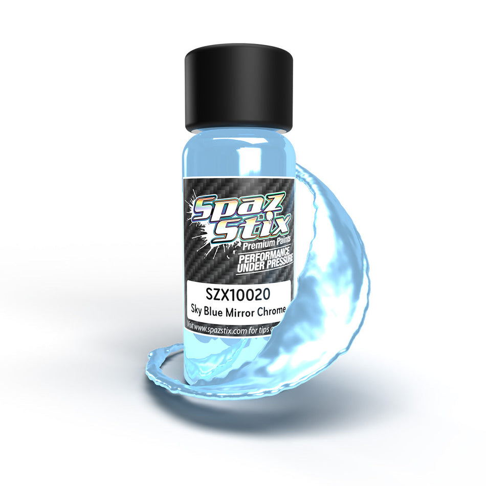 Spaz Stix Sky Blue Mirror Chrome Airbrush Ready Paint, 2oz 59ml Bottle SZX10020