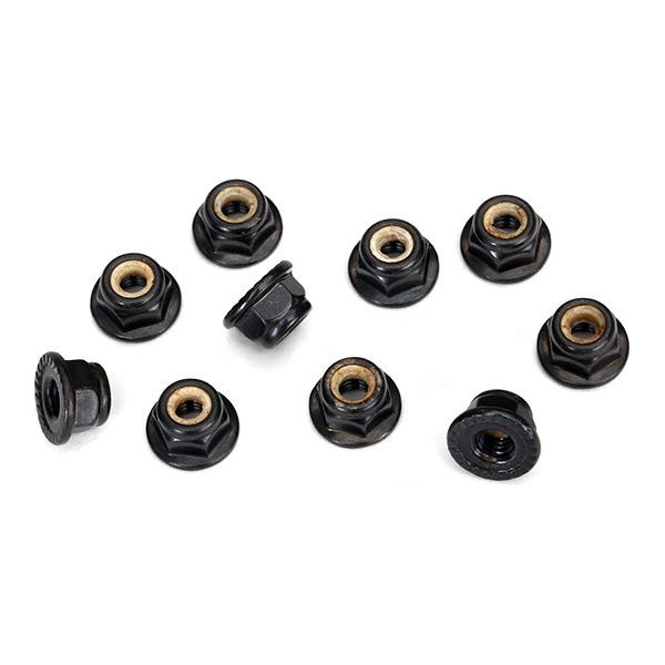 Traxxas Nuts, 4mm Flanged Nylon Locking, Serrated (black) (10) 8347