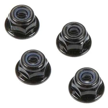 Arrma Flange Lock Nuts, 4mm, Black, 4 Pieces, AR708001