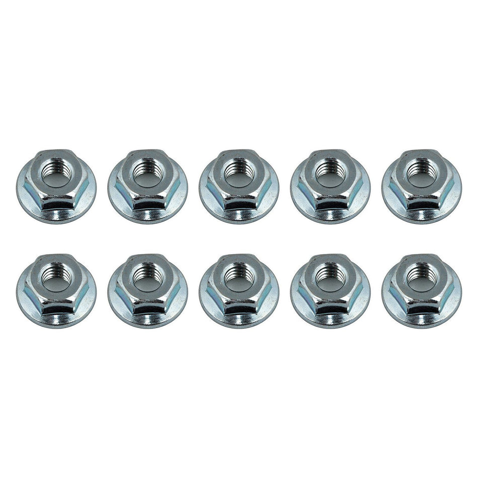 Wheel Nuts, M4 Serrated, flanged, silver steel