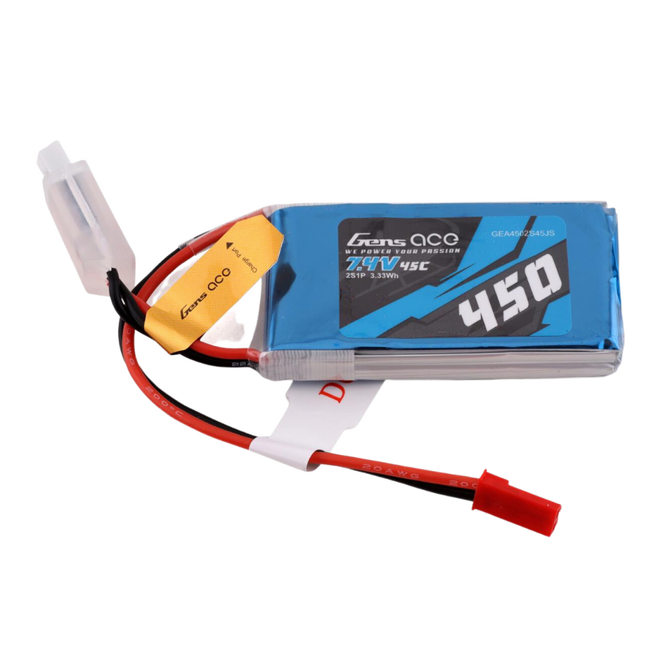 Gens Ace 2S 450mAh 7.4V 45C Soft Case LiPo Battery (JST) GEA4502S45JS