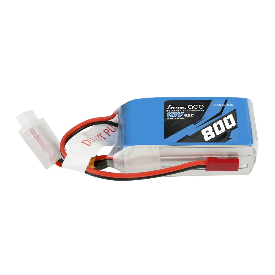 Gens Ace 800mAh 3S 11.1V 45C Soft Case LiPo Battery (JST) GEA8003S45JS