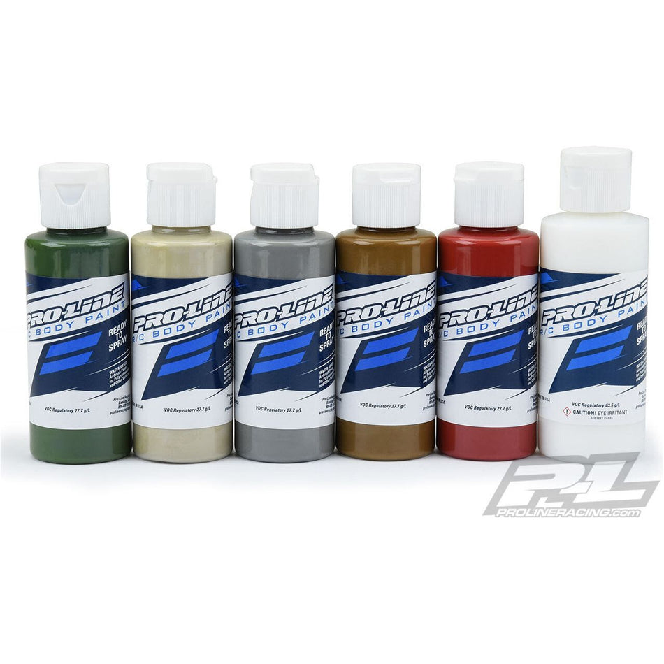 PRO-LINE RC BODY PAINT MILITARY SET (6 PACK) - MIL SPEC GREEN, MOJAVE SAND, PRIMER GRAY, DARK EARTH, MARS RED OXIDE, MATTE CLEAR - PR6323-04