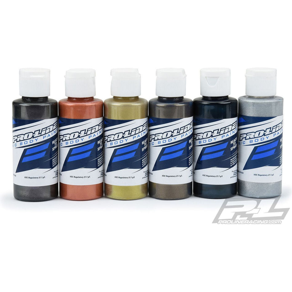 PRO-LINE RC BODY PAINT PURE METAL SET (6 PACK) - METALLIC CHARCOAL, METALLIC COPPER, METALLIC GOLD, METALLIC PEWTER, METALLIC DEEP BLUE, ALUMINUM - PR