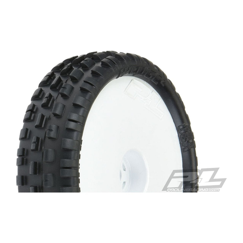 PROLINE WEDGE SQUARED 2.2" 2WD Z3 (MEDIUM) OFF-ROAD CARPET BUGGY TIRES MOUNTED ON VELOCITY FRONT WHITE WHEELS (2) - PR8230-13