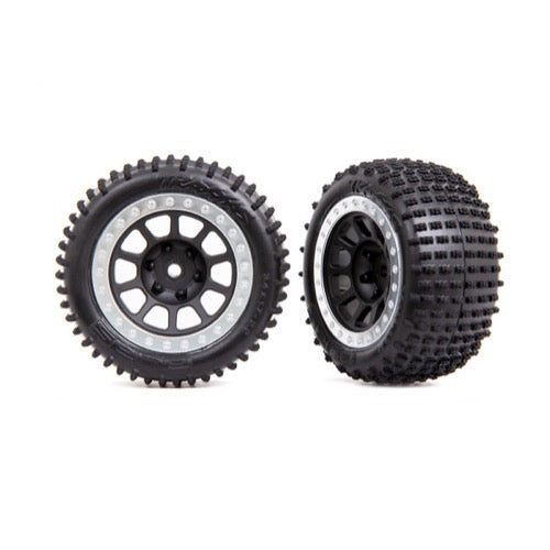 Traxxas 2470G Bandit Rear Alias 2.2 inch Medium Compound Tyres and 2.2 inch Black with Satin Chrome Beadlocks Wheels Assembled with Foam Inserts