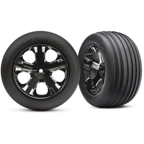 Traxxas 3771A Rear Ribbed Tyres and All-Star Black Chrome Wheels 2.8 inch Assembled and Glued 2pc