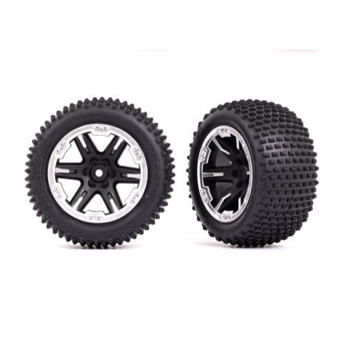 Traxxas 3772X Rear Alias Tyres and RXT Black and Chrome Wheels 2.8 inch TSM Rated Assembled and Glued 2pc