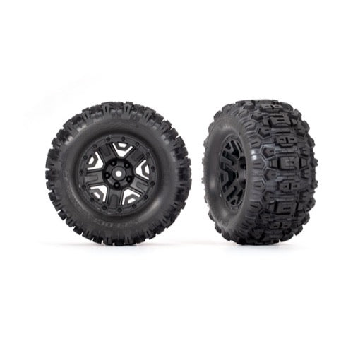 Traxxas 3778 Sledgehammer Rear Tyres and Black 2.8 inch Wheels TSM Rated Assembled and Glued 2pc