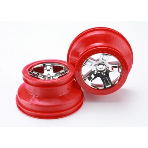 Traxxas 5868 2WD Rear or 4WD SCT Chrome with Red Beadlock Wheels Dual Prof ile (2.2 inch outer, 3.0 inch inner) 2pc
