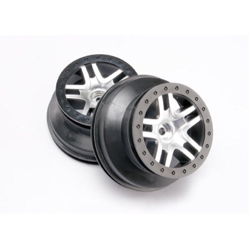 Traxxas 5876 2WD Front SCT Split-Spoke Satin Chrome Wheels with Black Beadlock Style and Dual Prof ile (2.2 inch outer, 3.0 inch inner) 2pc