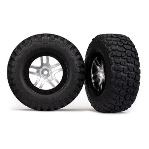 Traxxas 5877 2WD Front BFGoodrich Mud-Terrain T/A KM2 Tyres and SCT Split-Spoke Satin Chrome, Black Beadlock Wheels Assembled and Glued 2pc