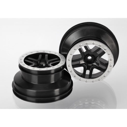 Traxxas 5884 2WD Rear or 4WD SCT Split-Spoke Black Wheels with Satin Chrome Beadlock Style and Dual Prof ile (2.2 inch outer, 3.0 inch inner) 2pc