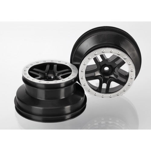 Traxxas 5886 2WD Front SCT Split-Spoke Black Wheels with Satin Chrome Beadlock Style and Dual Prof ile (2.2 inch outer, 3.0 inch inner) 2pc