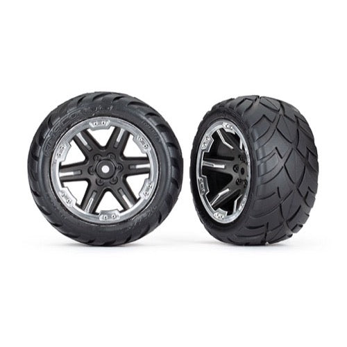 Traxxas 6768X Rear Anaconda Tyres and RXT Black and Chrome Wheels 2.8 inch TSM Rated Assembled and Glued 2pc