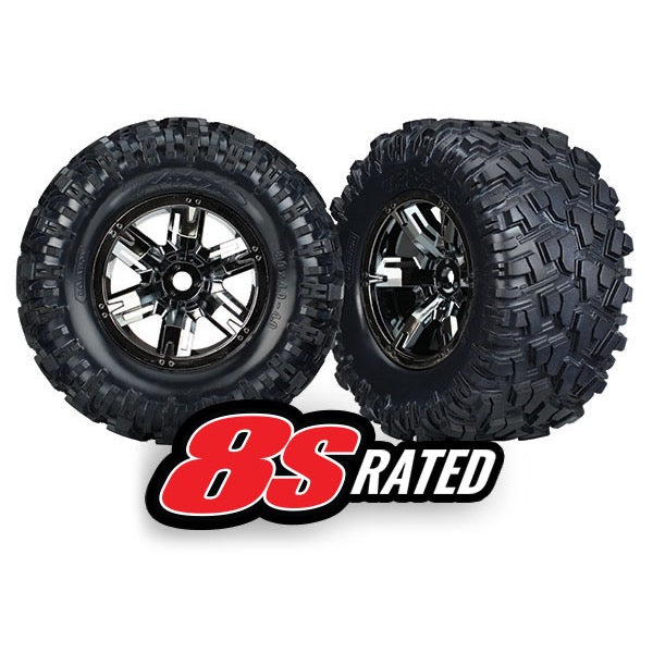 Traxxas 7772A X-Maxx Wheels Maxx AT Tyres Foam Inserts Pair Black Chrome