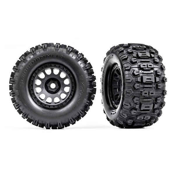 Traxxas 7876 Sledgehammer Tyres and Wheels Assembled Left and Right Black