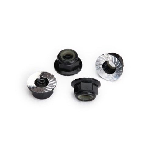 Traxxas 8447A Aluminium Nuts 5mm Flanged Nylon Locking Serrated Black 4pc