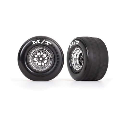 Traxxas 9475R Rear Mickey Thompson ET Drag Slicks Tyres and Weld Chrome with Black Wheels with Foam Inserts Assembled and Glued 2pc