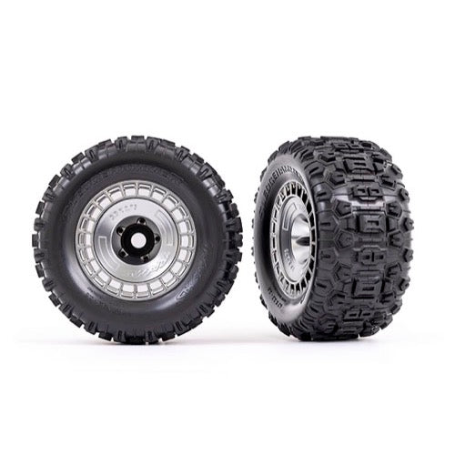 Traxxas 9572X Tyres And Wheels Assembled Glued 3.8inch Satin Chrome 2pc