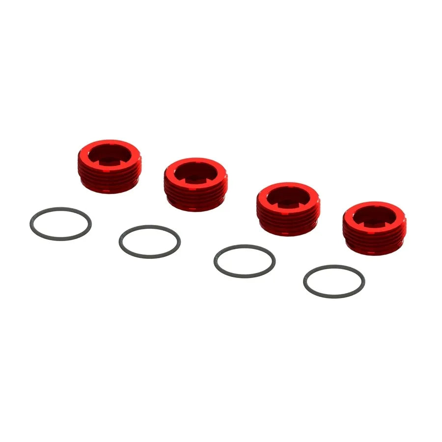 Arrma Aluminum Front Hub Nut Red (4) inc O-Rings, AR320467