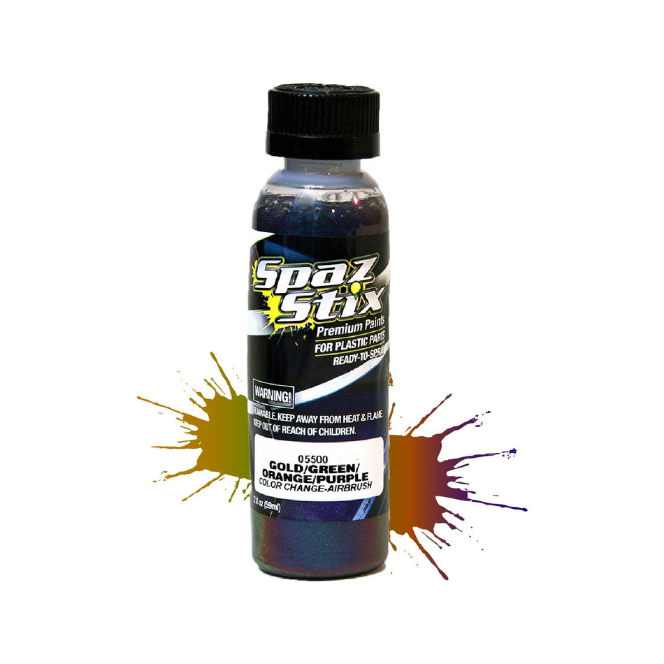 Spaz Stix Color Change Airbrush Ready Paint, Gold/Green/Orange/Purple, 2oz 59ml Bottle SZX05500