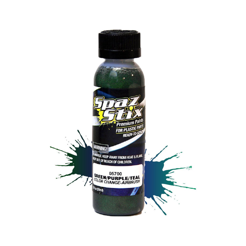 Spaz Stix Color Change Airbrush Ready Paint, Green/Purple/Teal, 2oz 59ml Bottle SZX05700