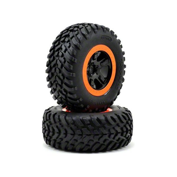 Traxxas 5863 Tyres and Wheels - Assembled and Glued Black/Orange rear)