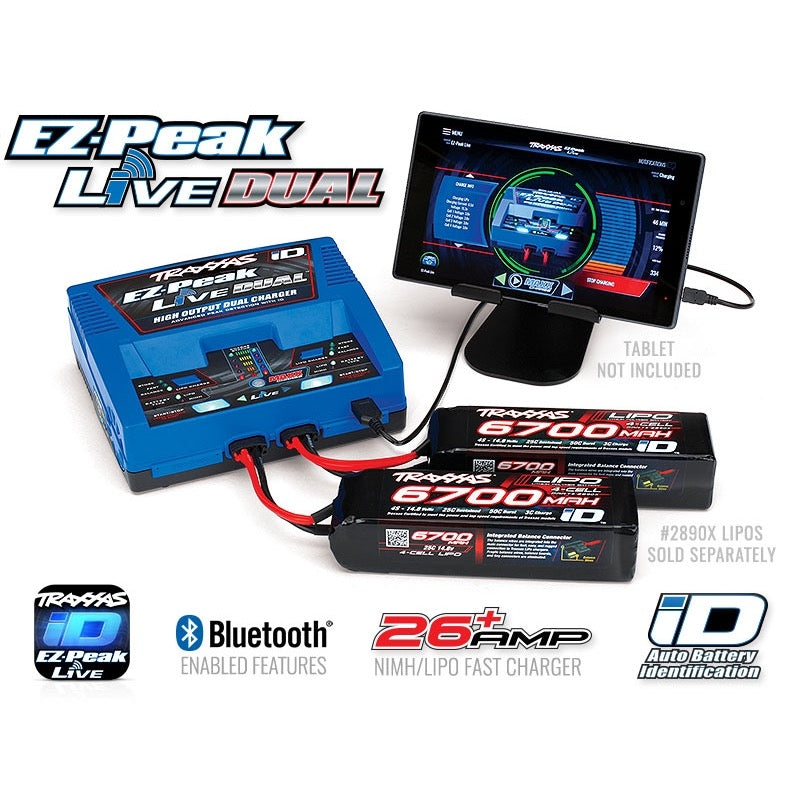 Traxxas 充電器　 EZ Peak Live Dual 200W Traxxas EZ-Peak Live Dual iD Charger 200W 26A 2-4S LiPo NiMH 2973A